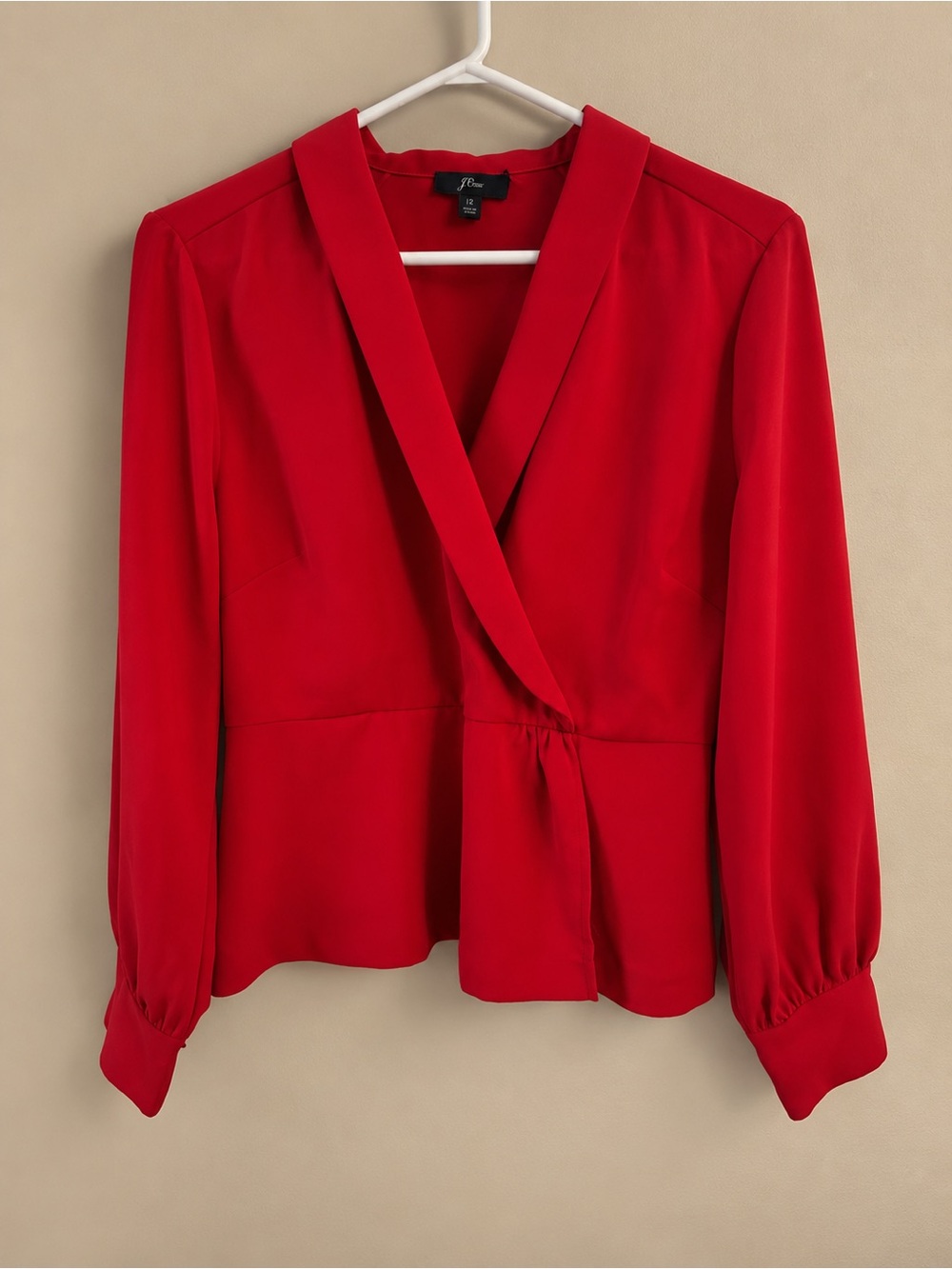 J. Crew Red Draped V-Neck Blouse